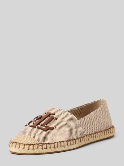 Produktfoto, Espadrilles mit Logo Applikation Modell 'CAMERYN' von Lauren Ralph Lauren, beige melange, runde Spitze, flacher Absatz, gehäkeltes Canvas, strukturierte Sohle