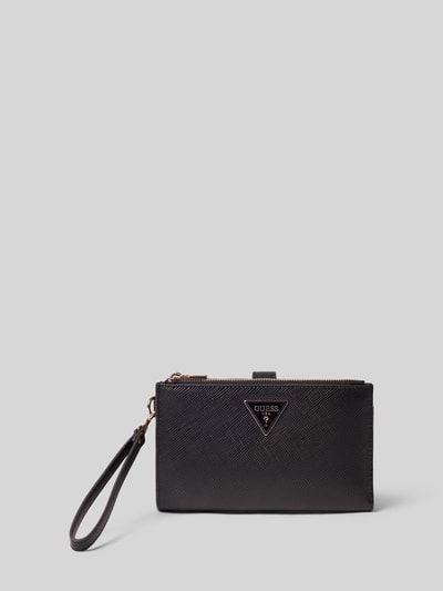 Produktfoto, Portemonnaie in Leder-Optik Modell 'LAUREL' von GUESS, schwarz, mit Logo-Detail und Reißverschluss, glatte Textur