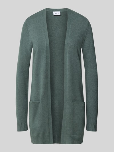 Produktfoto, Strickjacke aus Viskose-Mix von VILA in Grün, taillierte Passform, seitliche Taschen, gerippte Abschlüsse, glatte Textur