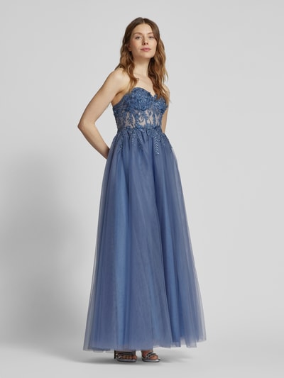 Laona Abendkleid mit Spitzenbesatz Rauchblau 1