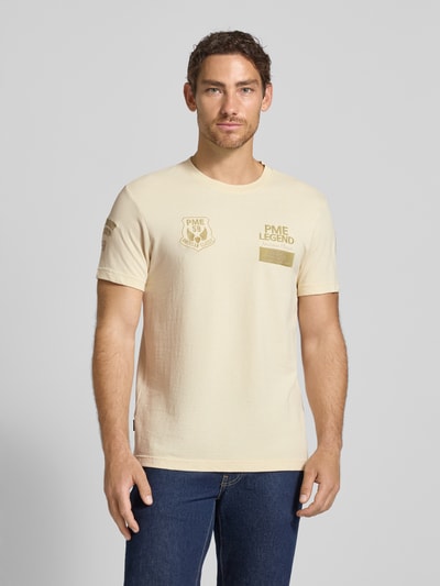 PME Legend T-Shirt mit Logo- und Motiv-Stitchings Modell 'ON' Offwhite 4