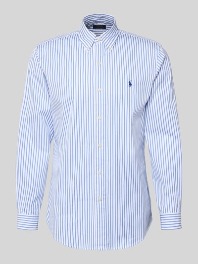 Produktfoto, Custom Fit Freizeithemd mit Button-Down-Kragen van Polo Ralph Lauren in blauw-witte strepen, katoen, knoopsluiting, label-stitching.
