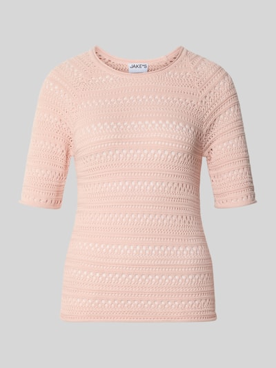 Produktfoto, Strickshirt mit Rundhalsausschnitt von Jake*s Casual, jasnoróżowy, czysta bawełna, krój regular fit, rękawy 26 cm, długość pleców 52 cm, wykończenie na rolkę