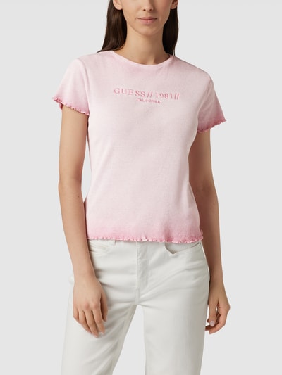 Guess T-shirt met golvende zoom, model 'ENDURINE' Roze - 4