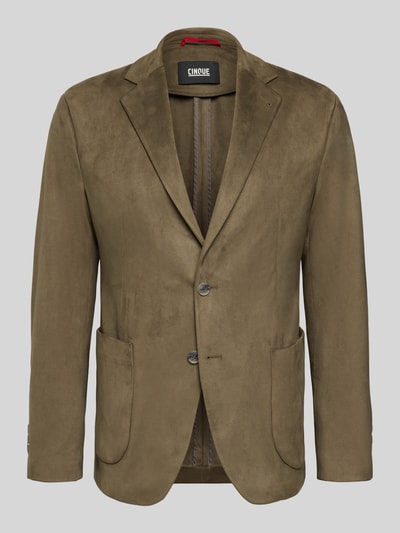 Produktfoto, Regular Fit Blazer mit Reverskragen Modell 'Benito' von CINQUE in Olivgrün, elastischer Material-Mix, zwei Knöpfe, aufgesetzte Taschen