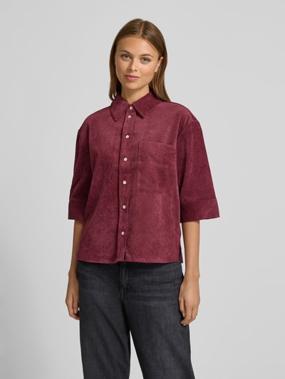 OPUS Bluzka koszulowa o kroju relaxed fit z kieszenią na piersi model ‘Faisa’ Bordowy 4