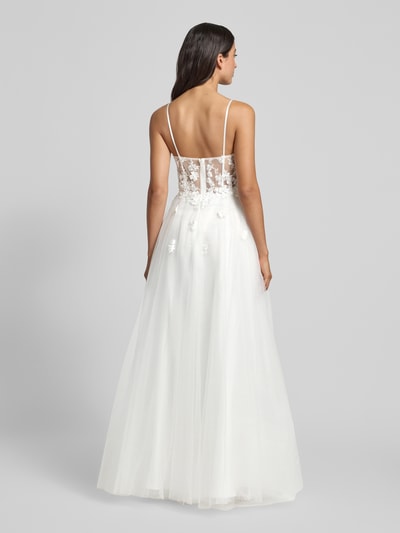 Luxuar Abendkleid mit Perlen und Spaghettiträgern Offwhite 5