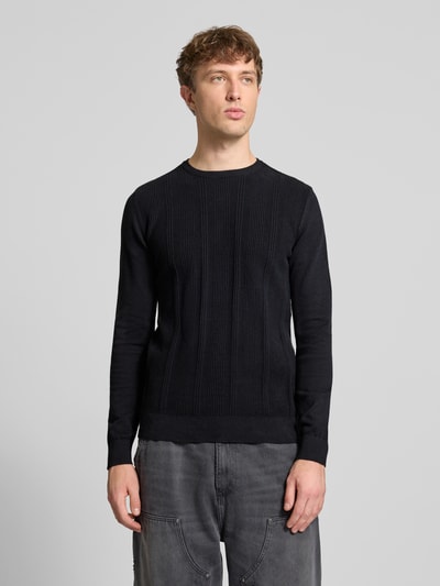 Blend Slim Fit Pullover in Strick-Optik Modell 'Baron' Black 4