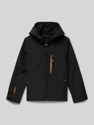 Productfoto, Regular Fit Jacke mit Napoleontasche van Killtec in zwart met oranje ritsen, capuchon, steekzakken met rits, kinderjack