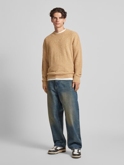 Hugo Blue Gebreide pullover met labelstitching, model 'Sanou' Beige - 1