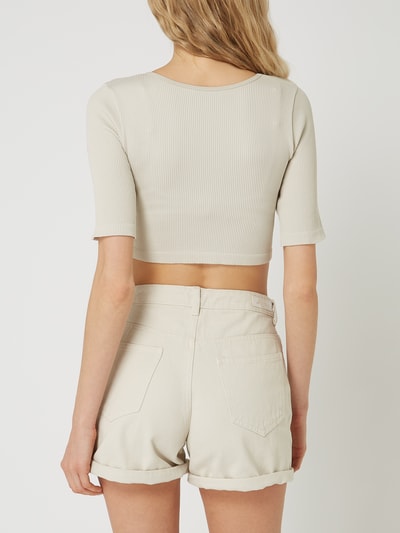 Only Cropped T-Shirt mit Rippenstruktur Modell 'Gwen' Beige 5