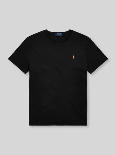 Produktfoto, Regular Fit T-Shirt aus reiner Baumwolle von Polo Ralph Lauren in Schwarz, unifarben, Kurzarm, Rundhals, Logo-Stitching auf der Brust, Jersey-Textur