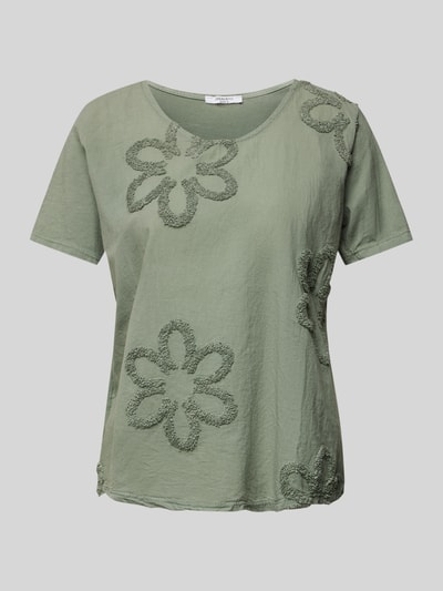 ZABAIONE Blusenshirt mit floralen Applikationen Khaki 1