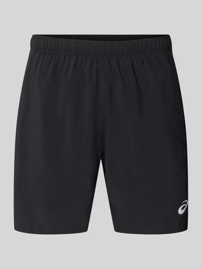 Produktfoto, Regular Fit Shorts met geïntegreerde slip Model 'Core' van ASICS TIGER, zwarte kleur, logoprint, elastische band, Heren, bandwijdte maat M 38 cm, binnenbeenlengte 17 cm
