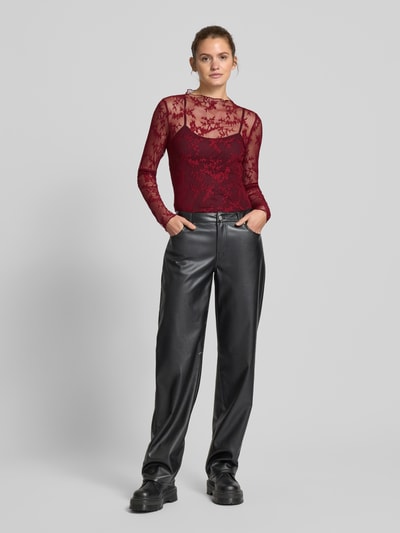 Only Langarmbluse aus Mesh mit floralem Muster Modell 'LINLEY' Bordeaux 1