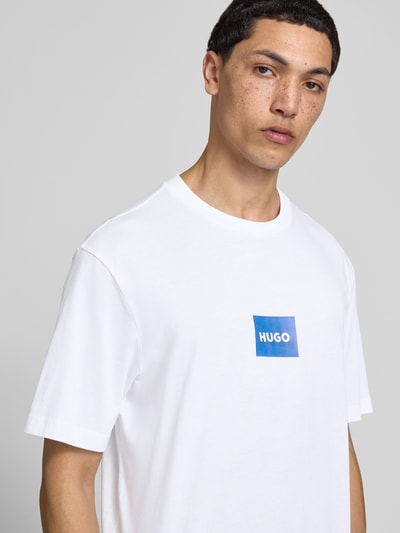 HUGO Blue T-shirt o kroju regular fit z czystej bawełny model 'NAYONIX' Biały 3
