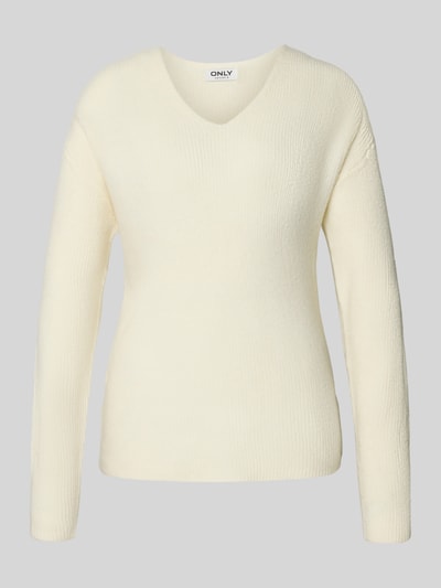 Only Regular Fit Strickpullover mit V-Ausschnitt Modell 'CAMILLA' Offwhite Melange 2