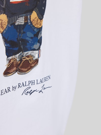 Produktfoto, Regular Fit T-Shirt aus reiner Baumwolle mit Polo Bear von Polo Ralph Lauren Kids, biała jednolita kolorystyka, nadruk Polo Bear, okrągły dekolt, krótkie rękawy, materiał jersey, aplikacja label print.