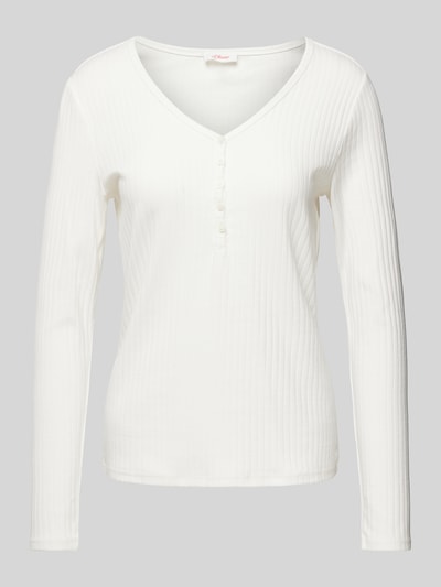 s.Oliver RED LABEL Slim fit shirt met lange mouwen met henley hals Offwhite - 2