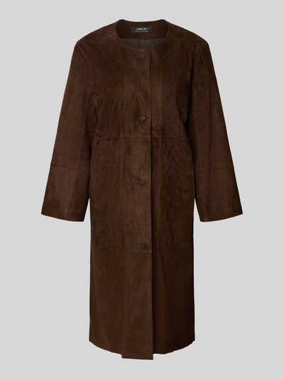 Marc Cain Regular Fit Ledermantel mit Rundhalsausschnitt und Knopfleiste Mittelbraun 2
