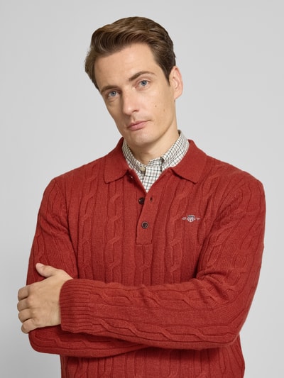 Gant Slim fit shirt met lange mouwen van zuivere wol, model 'Cable' Roestrood - 3