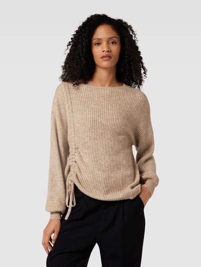 Copenhagen Muse Gebreide pullover met plooien opzij, model 'IBRA' Lichtbruin gemêleerd - 4