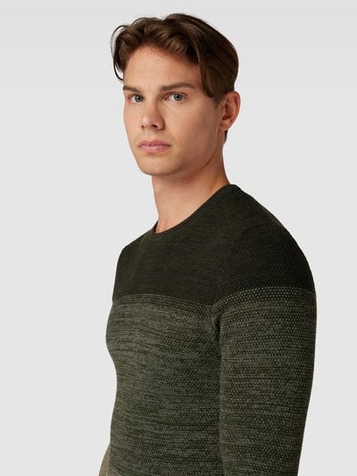 Only & Sons Gebreide pullover in colour-blocking-design, model 'PANTER' Donkergroen - 3