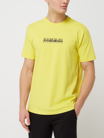 Napapijri T-shirt met logo, model 'Box' Lichtgeel - 4