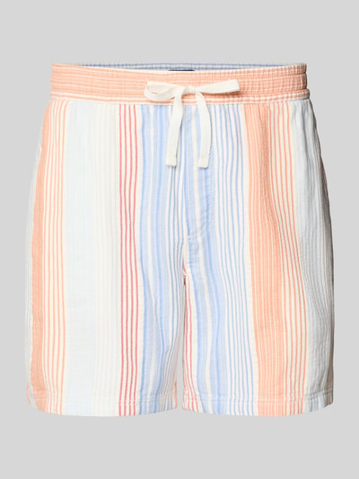 Productfoto, Relaxed Fit Shorts uit zuivere katoen van Tommy Jeans met allover-streepprint, elastische tailleband met tunnelkoord, zijzakken en dobby-structuur, label patch, multicolor in oranje, blauw en wit, context heren shorts
