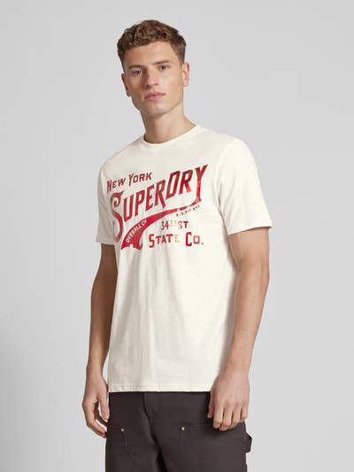 Superdry T-shirt met labelprint, model 'METALLIC WORKWEAR' Offwhite gemêleerd - 4