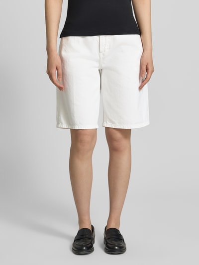 Kobiece model nosi Regular Fit Jeansshorts aus reiner Baumwolle od Polo Ralph Lauren, efekt: jednolity kolor, krój regular fit, naszywka z logo, zapięcie na guzik i zamek błyskawiczny, 5 kieszeni, wykończenie materiału: splot twill, bawełna; zdjęcie: całkowity widok z przodu