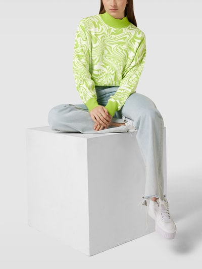 Pieces Gebreide pullover met all-over motief, model 'MILA' Lichtgroen - 1