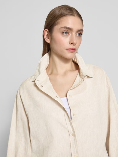 Gina Tricot Regular fit overhemdblouse van linnen met doorknoopsluiting Camel - 3
