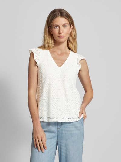 Vero Moda Top bluzkowy z efektem podpalania model ‘HONEY LULU’ Biały 4