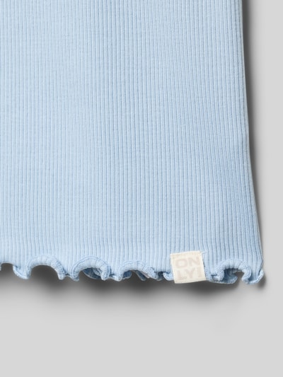 Productfoto, Regular Fit T-shirt uit katoenmix model 'Trinny' van Only, look: effen kleuren, fijnrib textuur, rompzoom met frill