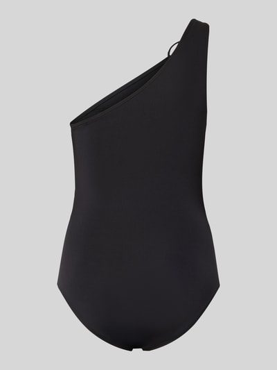 Produktfoto, Badeanzug im One-Shoulder-Look von Michael Kors in Schwarz mit Raffungen, aus Material-Mix mit Stretch-Anteil, körpernahe Passform.
