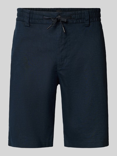 Produktfoto, dunkelblaue Tapered Chinoshorts aus Leinen-Mix Modell 'DS_3S' von BOSS Orange mit Gummibund, Tunnelzug, Flammgarn-Struktur