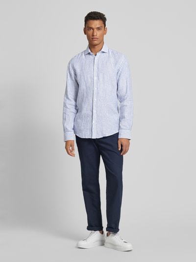 Bruun & Stengade Casual slim fit linnen overhemd met streepmotief, model 'SIDNEY' Blauw - 1