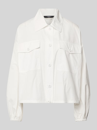 Produktfoto, Loose Fit Blouson aus reiner Baumwolle Modell 'ORIGANO' von Weekend Max Mara, weiß, unifarben, elastische Ärmelabschlüsse, Knopfleiste, Label-Applikation, Umlegekragen, Brusttaschen, glatte Struktur