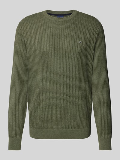 Christian Berg Men Strickpullover mit Logo-Stitching Oliv Melange 1