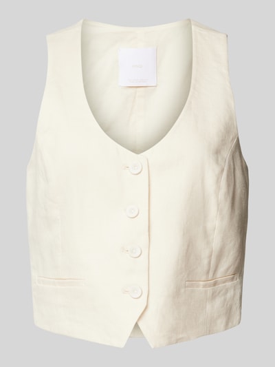 Mango Leinenweste mit Leistentaschen Modell 'WAISTCOAT BORELI' Beige 2