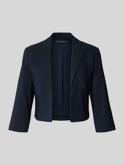 Produktfoto, Cropped Blazer mit Reverskragen von Betty Barclay in Dunkelblau, elastischer Material-Mix, offene Vorderseite, 3/4-Arm.