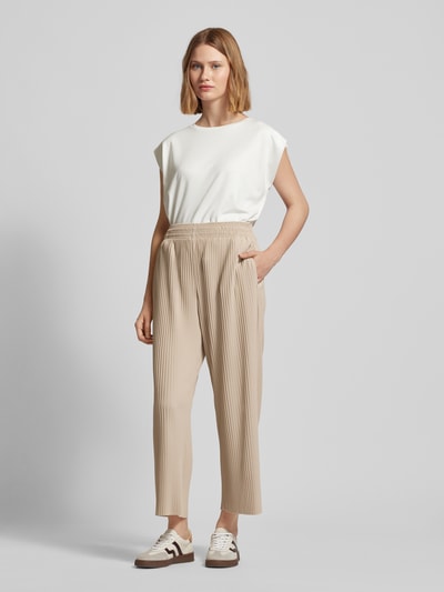 MaxMara Leisure Spodnie materiałowe o kroju tapered fit z plisami model ‘ROLANDA’ Piaskowy 1