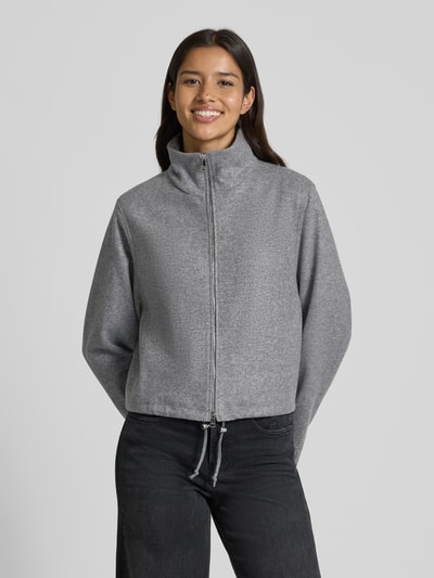 Windsor Strickjacke aus Schurwolle mit Zweiwege-Reißverschluss Mittelgrau Melange 4