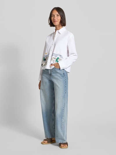 Jake*s Casual Slim fit overhemdblouse met motiefstitching Offwhite - 1