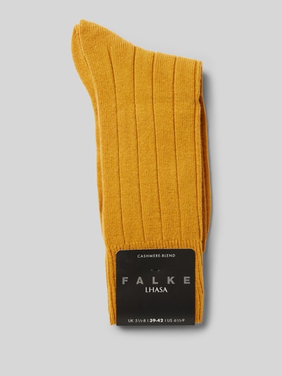 Falke Sokken met labeldetail, model 'LHASA' Mosterdgeel - 3