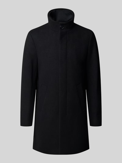 Produktfoto, Regular Fit Mantel aus Baumwoll-Mix mit Viskose-Anteil von Matinique, schwarz, Stehkragen, glatte Textur, Modell 'Harvey'