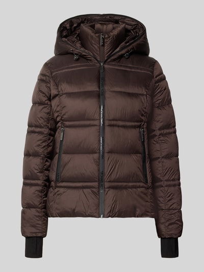 Produktfoto, braune Steppjacke mit Kapuze und Reißverschlusstaschen, Steppnähte, seitliche Reißverschlüsse, Steppjacke mit Kapuze und Reißverschlusstaschen von MICHAEL Michael Kors, glatte Struktur, Modell PACKABLE WITH BIB