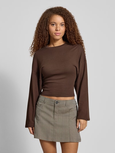 Noisy May Shirt met lange, wijde mouwen, model 'EDEN' Donkerbruin - 4