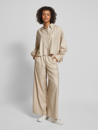 Drykorn Wide leg stoffen broek met elastische band, model 'CEILING' Beige - 1